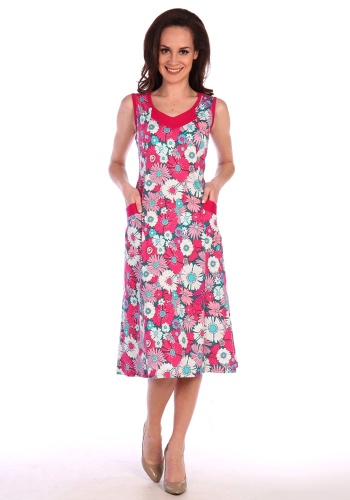 Состав:
Кулирка
Хлопок 100%
	Женский сарафан.
Обратите внимание: расцветка товара на сайте может отличаться от фактической расцветки. Оптовый склад оставляет за собой право поставить товар любого цвета, который имеется на данный момент.	