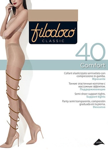 Состав: 
Полиамид 88%
Эластан 11%
Полипропилен 1%
	Поддерживающие эластичные колготки, плотностью 40 ден, с массажным эффектом в ногах. Уплотненные штанишки, удобные швы, гигиеничная ластовица, усиленный мысок.