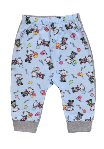 Состав:
Кулирка+рибана
	Детские штанишки с манжетами. Спереди из цветного полотна, сзади - из однотонного. 