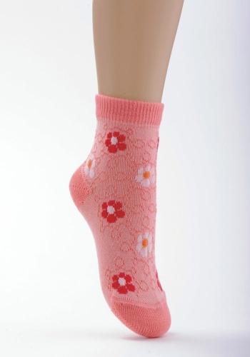 Состав: 
Хлопок 87%, 
Полиамид 11%, 
Эластан 2%
	Летний носок с двойным бортом, рельефное переплетение с вышивкой, широкая резинка.