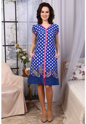 Состав: 
Кулирка 
Хлопок 100% 
	Халат женский на молнии с карманами и короткими рукавами.