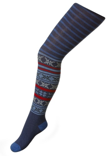 Состав:
    
Хлопок 76%, 
Полиамид 21%, 
Эластан 3%

	Колготки детские с рисунком. Синий цвет “джинс” дополнен рисунками в виде горизонтальных полос в верхней части, и милыми снежинками в нижней части продукта. Стильно дополнят вещи из джинса и не т