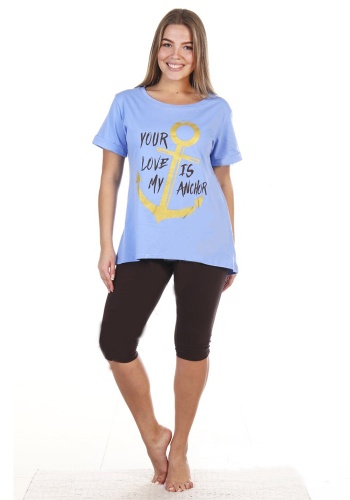 Состав:
Футболка 100% хлопок, 
Бриджи 95% хлопок, 5% лайкра
	Костюм состоит из бридж и футболки. Бриджи на резинке. Футболка  в морском стиле.