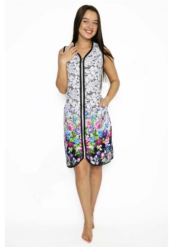 Состав: 
Хлопок: 100%.
	Халат с двумя карманами из яркой набивной ткани - купон.