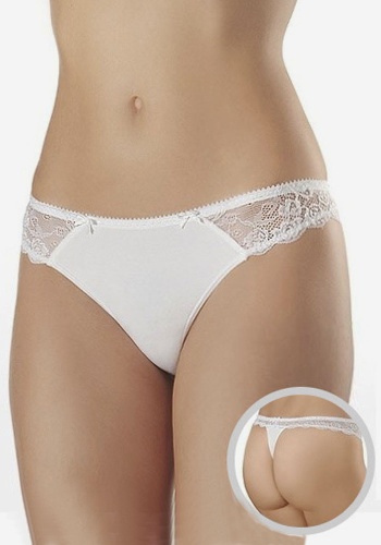 Состав:
Хлопок,60%
Эластан,5%
Полиамид 35%
     Трусики стринг выполнены из эластичного хлопка с кружевной отделкой по поясу. Низкая линия талии. Два миниатюрных бантика на передней детали.