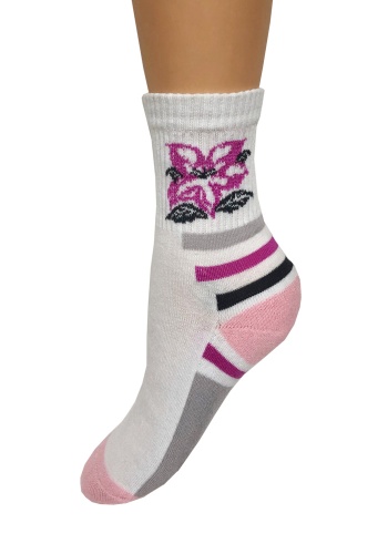 Состав:
Хлопок – 78%
ПА – 17%
Эластан – 5%
	Носки женские с плюшевым следом и рисунком на паголинке.