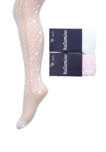 Состав:
Полиамид 90%
Эластан 10%
	Капроновые колготки, украшенные узором из нежных цветочков и бабочек. Материал прочный и эластичный. Пальчики модели дополнительно уплотнены. Модель имеет высокую посадку, плоские удобные швы.