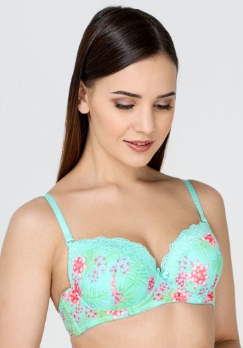 Состав:
Эластичная сетка
ПА 88%,
ПУ 12%
Кружево
ПА 90%,
ПУ 10%
	Бюстгальтер формы T-Shirt с формованной чашкой с небольшим мягким Push-ap для всех размеров. Детали бюстгальтера выполнены из эластичной принтованной сетки и узкого кружева. Центра