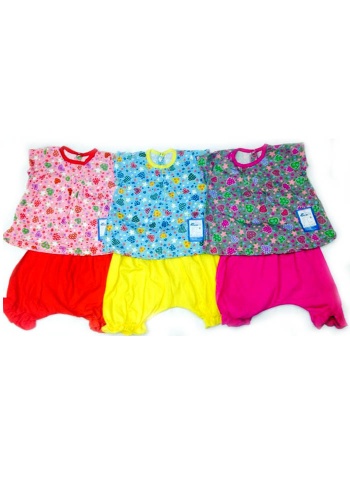 Состав:
Кулирка
Хлопок 100%
	Комплект летний для девочки. Состоит из двух предметов (майка + удобные трусики).