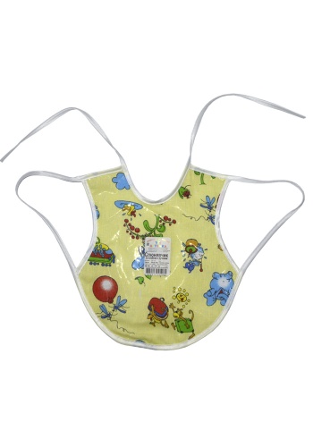 Состав:
Верх: бязь, хлопок 100%
Низ: клеенка
	Слюнявчик на клеенке с ручками. 