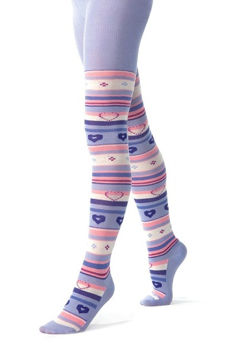 Состав:
    
Хлопок 76%, 
Полиамид 21%, 
Эластан 3%

	Колготки для девочек с хлопком, с рисунком в полоску с сердечками.