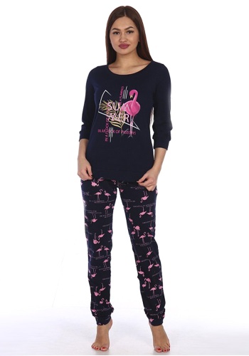 Состав:
Кулирка
Хлопок 100%
	Домашний костюм,состоящий из однотонной футболки с рукавом 3/4, с принтом. Брюки удобного кроя на резинке.

Обратите внимание: расцветка товара на сайте может отличаться от фактической расцветки. Оптовый склад остав