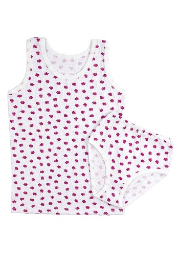 Состав:
Кулирка
Хлопок 100%
	Комплект ясельный для девочки (майка + трусы).