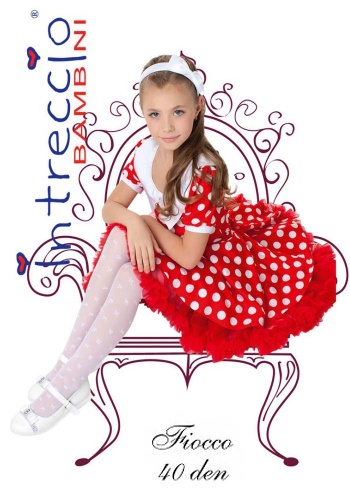 Состав: 
Полиамид 91%, 
Эластан 7%, 
Хлопок 2%
	Шелковистые колготки для девочек средней плотности 40 den с тканым рисунком в виде мелких бантиков, плоскими швами, хлопковой ластовицей и укрепленным мыском.