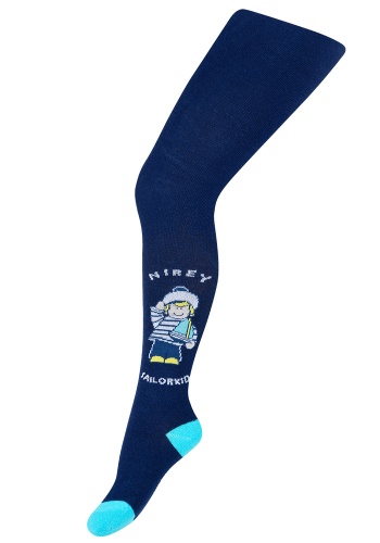 Состав:
Хлопок 76%, 
Полиамид 21%, 
Эластан 3%
	Колготки для мальчиков, с рисунком. Оригинальная модель колготок на морскую тематику выполнена в темно-синем цвете с бирюзовыми вставками на пяточке и носке и украшена рисунком в виде мальчика-матрос