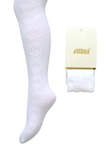 Состав:
Полиамид 90%
Эластан 10%
	Эластичные колготки с вертикальным геометрическим узором. Красиво ложатся на ножку, придают образу девочки особую изюминку.