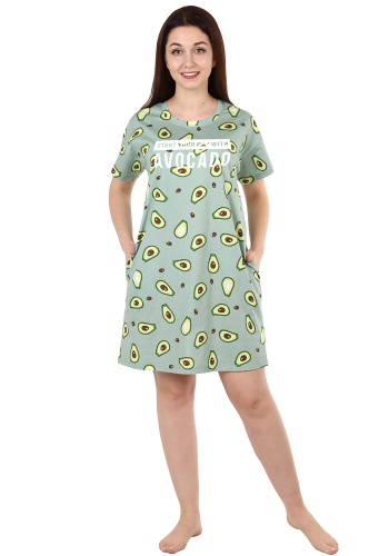 Состав:
Хлопок 100%
	Туника из набивного полотна прямого свободного силуэта с коротким втачным рукавом. Пройма спущена. Карманы в боковых швах. На полочке принт. Круглая горловина обработана обтачкой. Низ изделия и низ рукавов обработан швом «в подг