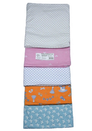 Состав:
Трикотаж
Хлопок 100%
	Набор пелёнок (5 штук). Цена указана за 1 штуку.
