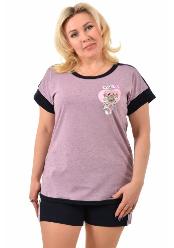 Состав:
Кулирка меланж
Хлопок 60%
ПЭ 40%
	Женский комплект 