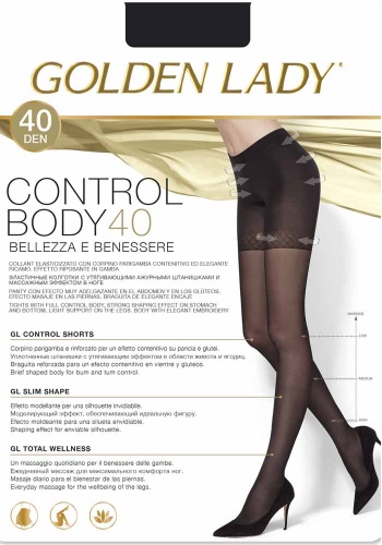 Состав:
Полиамид 84%, 
Эластан 16%
	Эластичные поддерживающие колготки с сильным утягивающими эффектом в области живота и ягодиц, массажным эффектом в ноге, элегантными кружевными трусиками, гигиенической ластовицей и комфортными швами.