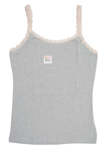 Состав:
Хлопок 95%
Эластан 5%
	Женская майка из меланжевого полотна, бретели выполнены из мягкого кружева контрастного цвета. 