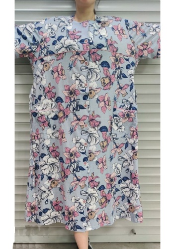 Состав:
Хлопок 100%
	Женский халат-баттал на пуговицах. 

Обратите внимание: расцветка товара на сайте может отличаться от фактической расцветки. Оптовый склад оставляет за собой право поставить товар любого цвета, который имеется на данный момент.	