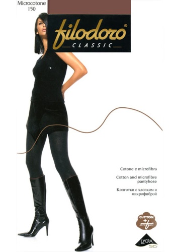 Состав:
Хлопок 83%,
Полиамид 14%, 
Эластан 3%
    Плотные двусторонние колготки - с внутренней стороны хлопок, с внешней микрофибра. Плотность 150 ден, с лайкрой 3D. Плоский шов, однородные, хлопковая ластовица.