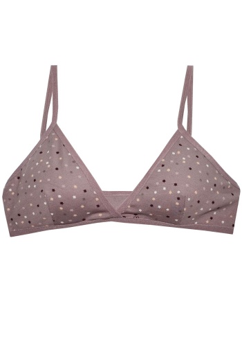 Состав:
Хлопок 95%
Эластан 5%
	Тканевый детский бюстгальтер для девочки с рисунком на тонких бретельках с треугольными чашечками и выточками.