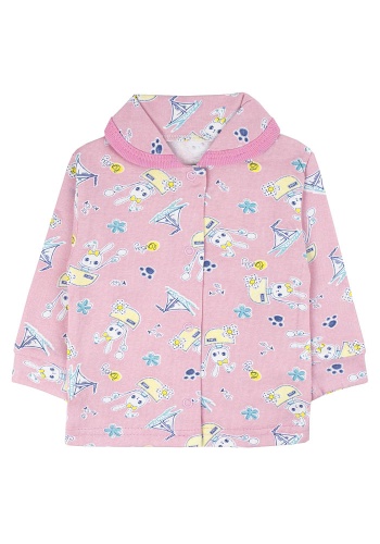 Состав:
Кулирка
Хлопок 100%
	Кофточка ясельная на кнопках, с воротничком, с манжетами на рукавах.