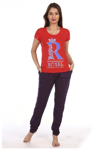 Состав:
Хлопок 100%
	Домашний костюм,состоящий из однотонной футболки, с принтом.Брюки удобного кроя на резинке.

Обратите внимание: расцветка товара на сайте может отличаться от фактической расцветки. Оптовый склад оставляет за собой право пост