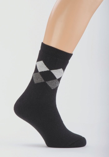 Состав: 
ПАН 86%, 
Полиамид 14%
	Зимний плюшевый носок из ПАНа с двойным бортом и ромбовым рисунком на паголенке.