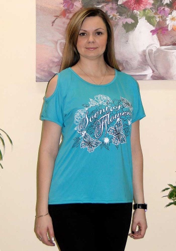 Состав:
Вискоза
	Футболка женская.
Обратите внимание: расцветка товара на сайте может отличаться от фактической расцветки. Оптовый склад оставляет за собой право поставить товар любого цвета, который имеется на данный момент.	