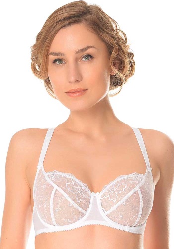 Состав:
Полиамид 43%
Полиэстер 35%
Эластан 22%
	Бюстгальтер из неэластичного вышитого полотна, неэластичной вышивки и эластичного сетчатого полотна. На каркасах. Мягкие чашки с тройным диагональным членением. Отделка — бантики.
