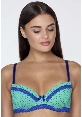 Состав:

Эластичное полотно
ПА 88%,
ПУ 12%
Кружево
ПА 90%,
ПУ 10%

	Бюстгальтер формы T-Shirt с формованной чашкой с небольшим мягким Push-ap для всех размеров. Детали бюстгальтера выполнены из эластичного принтованного полотна и узкого кружева. 