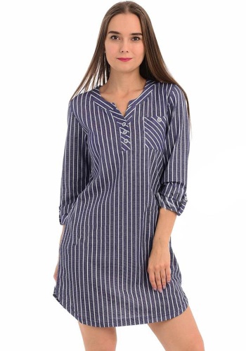 Состав:
Хлопок 100%
	Женская туника в тонкую полоску с круглым воротником. 
Обратите внимание: расцветка товара на сайте может отличаться от фактической расцветки. Оптовый склад оставляет за собой право поставить товар любого цвета, который имеет