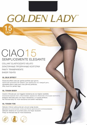 Состав:
Полиамид 88%, 
Эластан 12% 
	Тонкие классические колготки плотностью 15 ден с добавлением лайкры. Модель имеет укрепленные шортики, комфортный пояс и укрепленный прозрачный мысок, что позволяет носить открытую обувь. Без ластовицы. Идеально