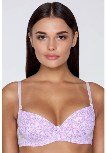 Состав:

Эластичное полотно
ПА 85%,
ПУ 15%
Кружево
ПА 90%,
ПУ 10%

	Бюстгальтер формы T-Shirt с формованной чашкой с небольшим мягким Push-ap для всех размеров. Детали бюстгальтера выполнены из эластичного принтованного полотна и кружева. Централ