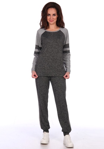 Состав: 
Джерси
Полиэстер 100%
	Женский комплект, состоит из кофты и брюк с эффектом меланжа. 

Обратите внимание: расцветка товара на сайте может отличаться от фактической расцветки. Оптовый склад оставляет за собой право поставить товар любог