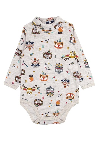 Состав:
Интерлок
Хлопок 100%
	Боди из хлопка интерлок утепленный с длинными рукавами и воротничком-стойкой с двумя кнопками для удобства одевания. Снизу три кнопки для переодевания подгузника.
