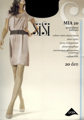 Состав:
Полиамид 88%,
Эластан 12%
	Прозрачные шелковистые колготки с лайкрой, плотностью 20 ден, без ластовицы, с укрепленным мыском и шортиками.