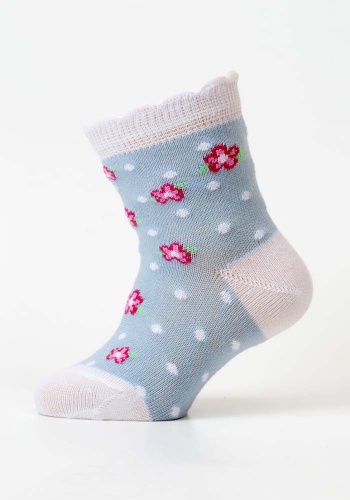 Состав: 
Хлопок: 70%, 
ПА: 18%, 
ПП: 10%, 
Эласта: 2%.
	Носки для девочек с рисунком, борт-пикот.