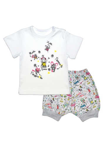 Состав:
Интерлок
Хлопок 100%
	Ясельный комплект для малышей (футболка + трусы под памперс). 