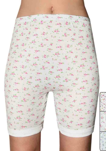 Состав:
Хлопок 100%
	Женские панталоны с цветочным рисунком (рисунок меняется) на мягкой резинке облегающего покроя выше колена, двойная ластовница, по низу манжеты.