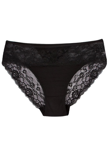 Состав:
Хлопок 95%
Эластан 5%
	Женские трусы-баталы  черного цвета. Спереди кружевная вставка. 