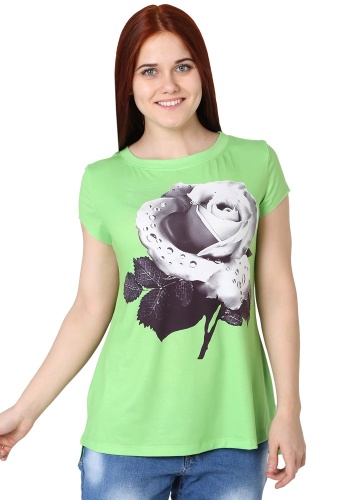 Состав:
Вискоза 95%
Эластан 5%
	Блузка полуприлегающего силуэта. Рукава втачные короткие. Горловина обработана бейкой. На полочке принт. По боковым швам разрезы. Перед короче спинки.

Обратите внимание: расцветка товара на сайте может отличатьс