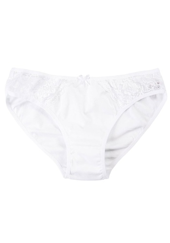 Состав:
Хлопок 95%
Эластан 5%
	Женские трусы-слипы белого цвета. Высокая посадка. Спереди вставки из гипюра и бантик. 