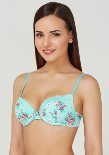 Состав:
Полотно
Хлопок 95%,
ПУ 5%
Эластичное кружево
ПА 90%,
ПУ 10%
	Бюстгальтер классической формы с формованной чашкой с Push-Up для размеров 70AB, 75ABC, 80B и без Push-Up для размеров 70C, 75DE, 80CDE, 85BCD. Детали бюстгальтера выполнены и