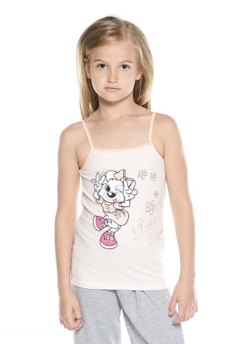 Состав:
Хлопок 95%
Эластан 5%
	Детская майка для девочек. 