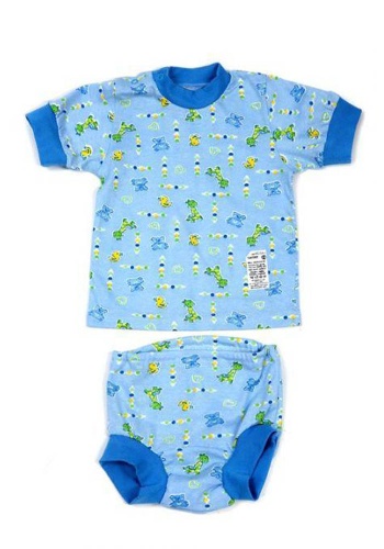 Состав:
Интерлок
Хлопок 100%
	Комплект ясельный. Состоит из двух предметов (футболка + трусики под памперс).