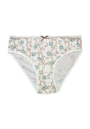 Состав:
Хлопок 95%
Эластан 5%
	Детские трусы с растительным узором. На поясе бантик. 